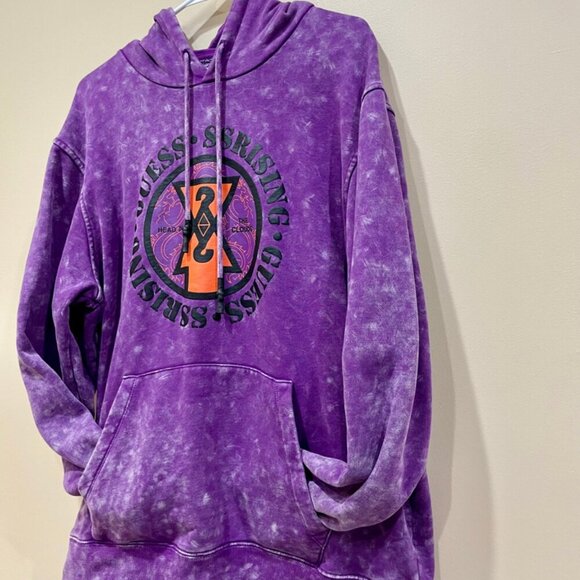 GUESS 88 RISING HOODIE SWEATSHIRT HEAD IN THE CLOUDS SZ L PURPLE ACID STREETWEAR - Picture 1 of 16